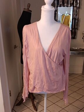 Soft Blush Wrap-Style Blouse with V-Neck